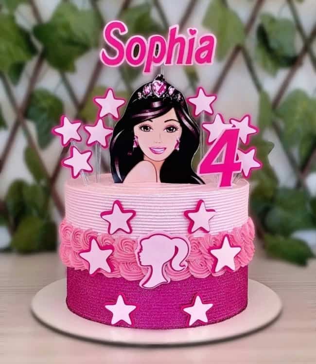 Topo de Bolo Personalizado - Topper Tema Barbie - Loira - Morena