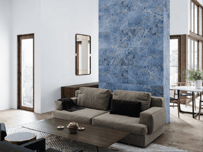7 parede com porcelanato marmorizado azul Burlington Design Gallery