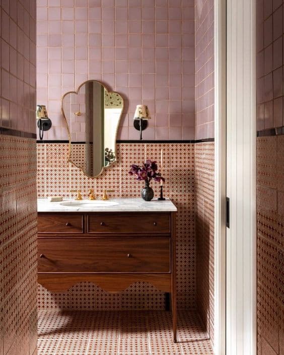 34 banheiro rosa com estilo vintage Claudia Abril