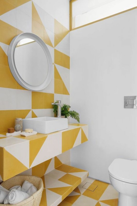 35 banheiro retrô amarelo Pinterest