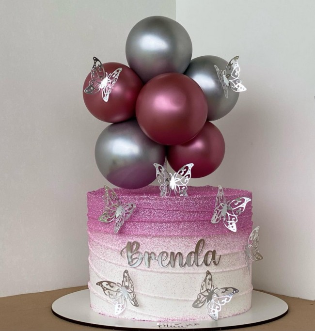 5 balloon cake rosa @micaconfeitaria