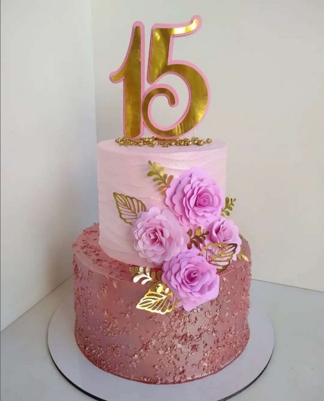 51 bolo rosa 2 andares 15 anos @delicias da thais