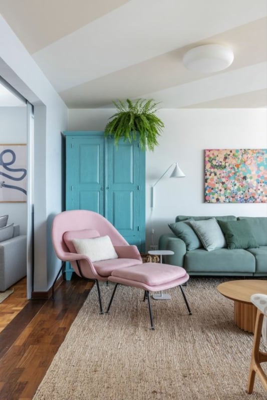 6 sala retrô com móveis coloridos Pinterest