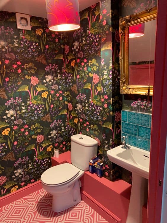 33 decoração maximalista em banheiro Pinterest