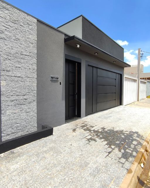 37 fachada moderna cinza com portão preto Pinterest