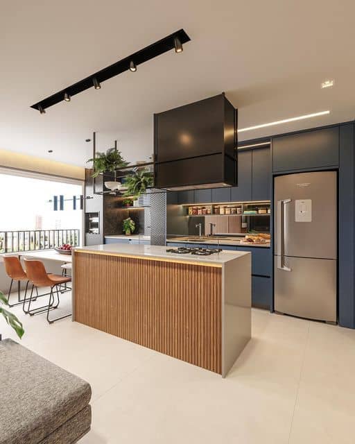 55 cozinha moderna com ilha integrada a sala de jantar Pinterest
