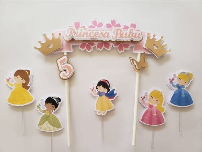62 topo de bolo princesas cute @brulu personalizados