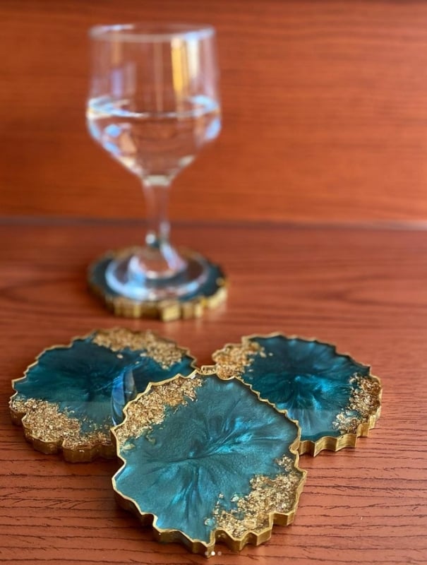 17 artesanato porta copos azul em resina @resinandoedecorando