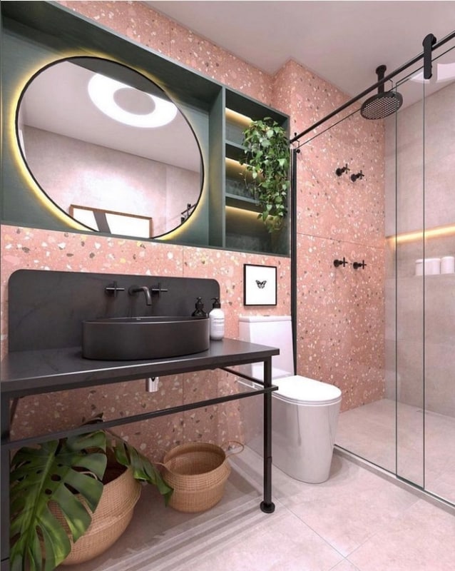 22 banheiro com porcelanato granilite rosa @viacorrevestimentos