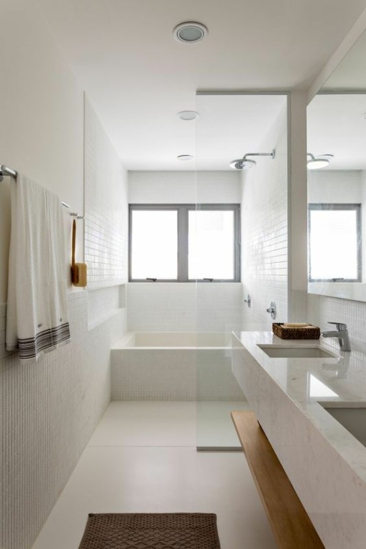 43 banheiro clean com porcelanato branco fosco Pinterest