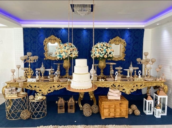 52 casamento decorado em azul e dourado @robertamagalhaesfestarj