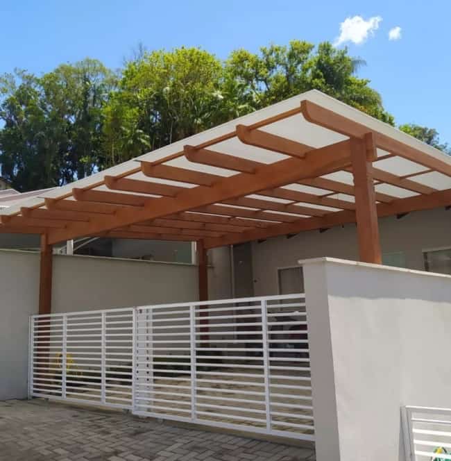 55 pergolado de madeira com cobertura policarbonato garagem @exclusiva coberturas