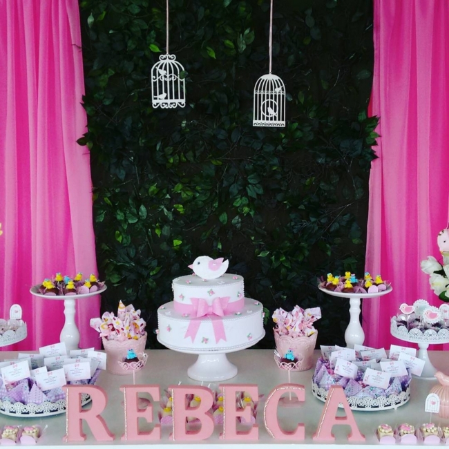 10 chá de bebê rosa de passarinho @florlembranca