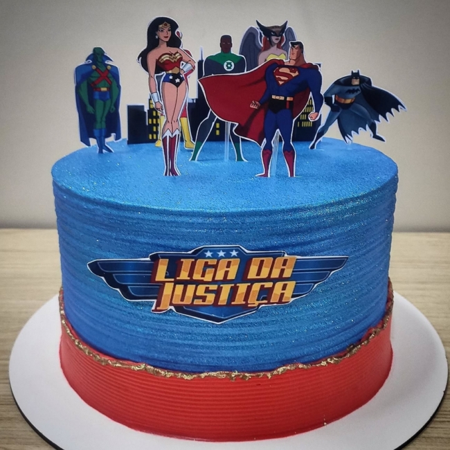 5 topo de bolo simples Liga da Justiça @deliciasdpaz