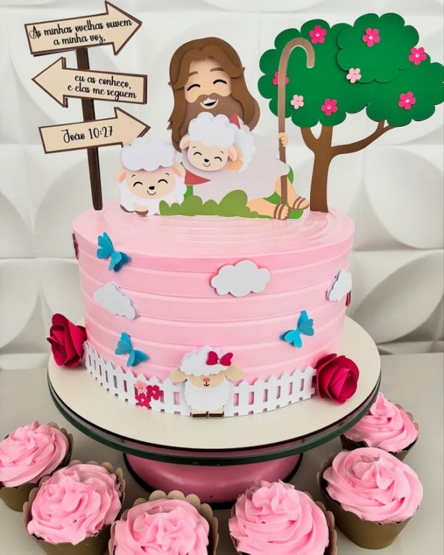 6 topo de bolo de ovelhinha com Jesus @michellybarros mycakes