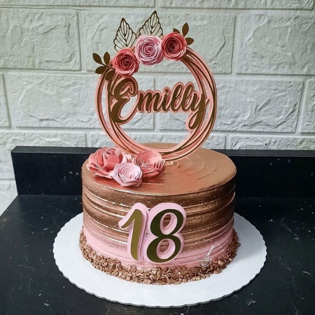 18 topo de bolo rose gold e rosa @craftermamys
