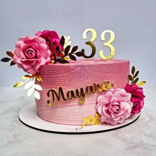 21 topo de bolo de flores rosa @andreaalonso papercraft