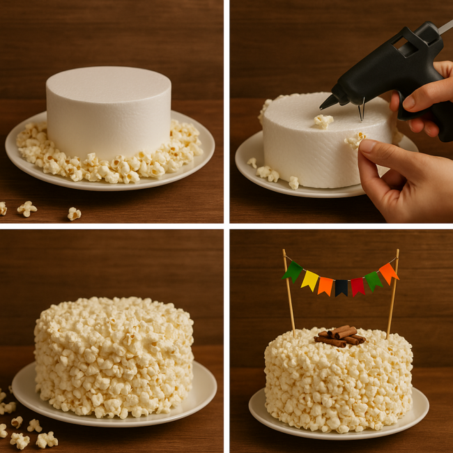 24 passo a passo de bolo fake de pipoca
