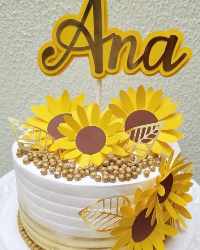 7 topo de bolo de flores de girassol @victorenzopersonalizados