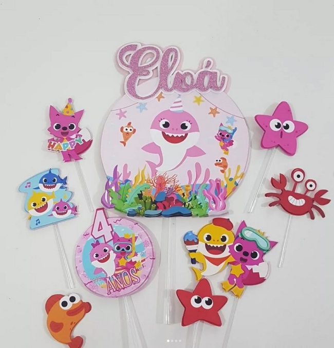 1 topo de bolo Baby Shark rosa @abilenemoura