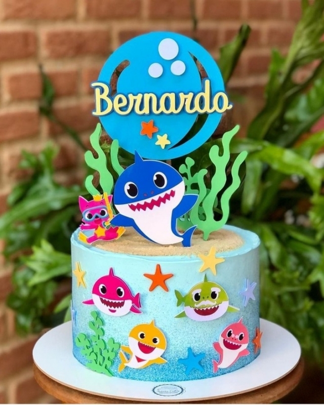 11 topo de bolo Baby Shark azul @milupersonalizadosro