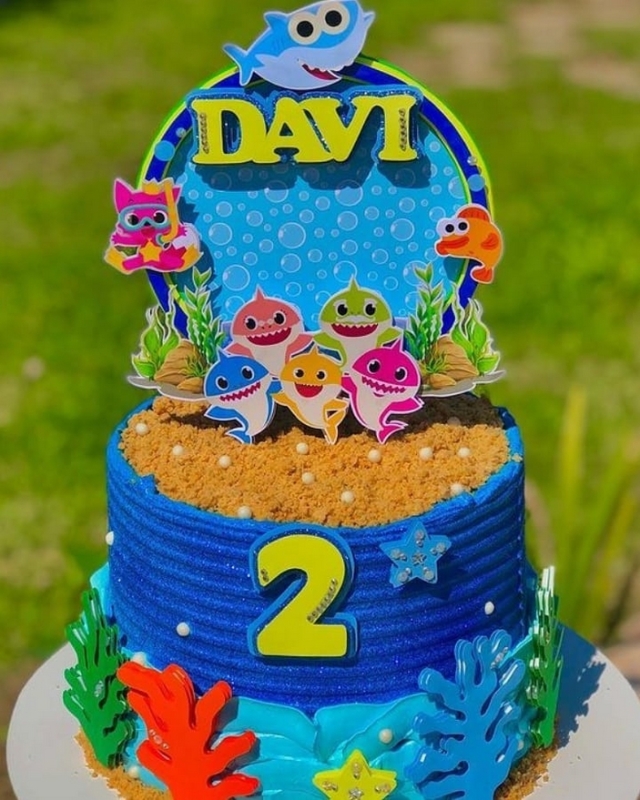 12 topo de bolo Baby Shark azul @r5festas