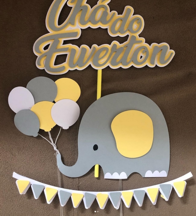 13 topo de bolo elefantinho amarelo @ateliedanyaquino