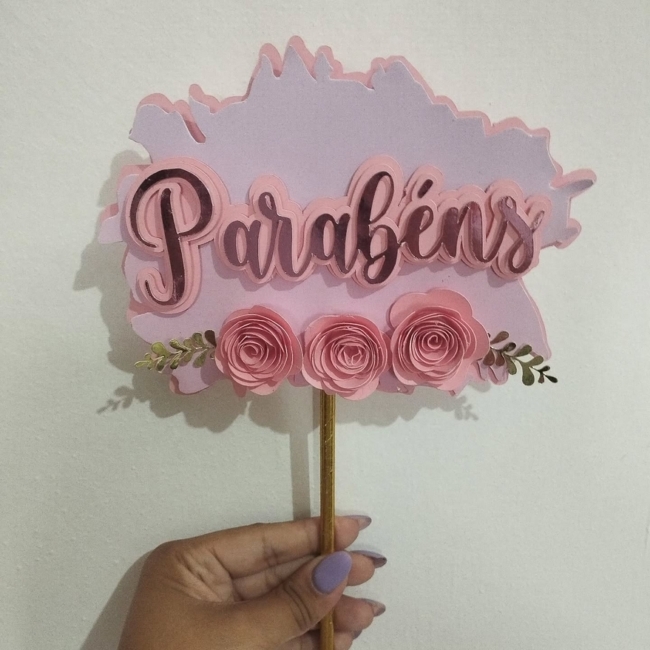 17 topo de bolo Parabéns rosa @naliz personalizados