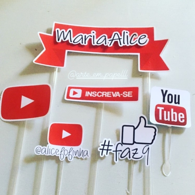 2 topo de bolo Youtube simples @arte em papelll