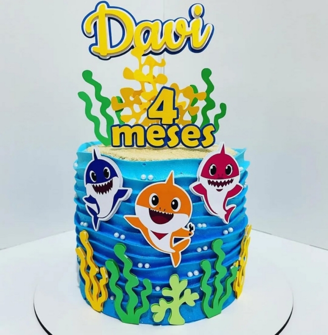 24 topo de bolo baby Shark mesversário @niquemimos