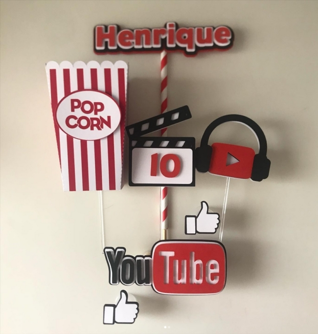 25 topo de bolo Youtube personalizado @carolinacarvalhopersonalizados
