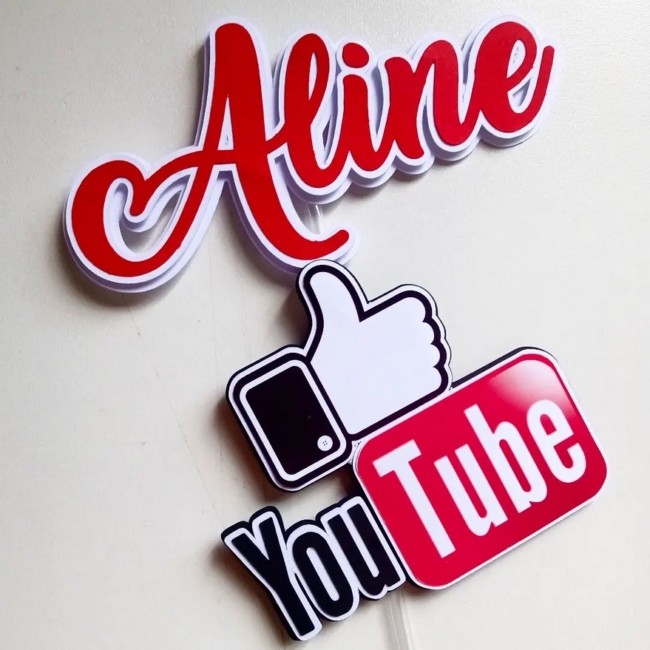 28 topo de bolo Youtube pesonalizado @artfestasdigitaldesign