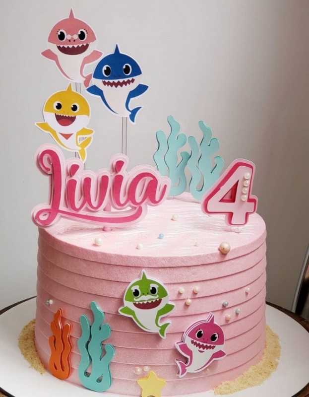 3 topo de bolo Baby Shark rosa @fadesonho