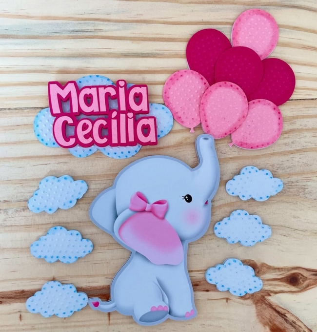 3 topo de bolo elefantinho rosa @donatopper