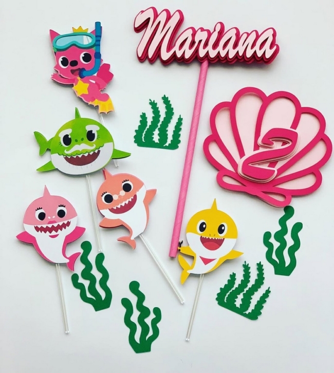 4 topo de bolo Baby Shark rosa @papelariapersonalizada0