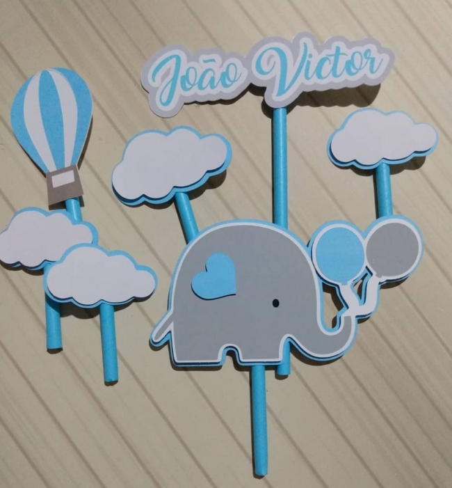9 topo de bolo elefantinho azul @jrdecorarts