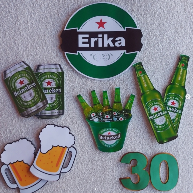 1 topo de bolo Heineken feminino @bellasartspappersonalizada