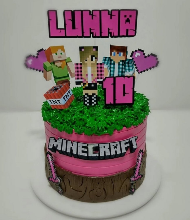 1 topo de bolo Minecraft menina @personalizados para voce
