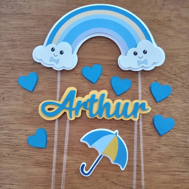 1 topo de bolo chuva de amor menino @confirmacao servicos