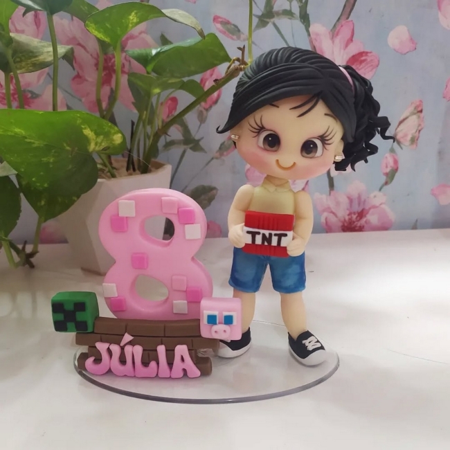 18 topo de bolo Minecraft menina em biscuit @mila artes