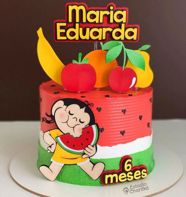 20 topo de bolo Magali com frutas @estudiochartika