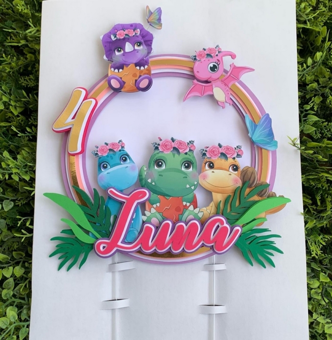 20 topo de bolo dinossauro menina @elibellapersonalizados