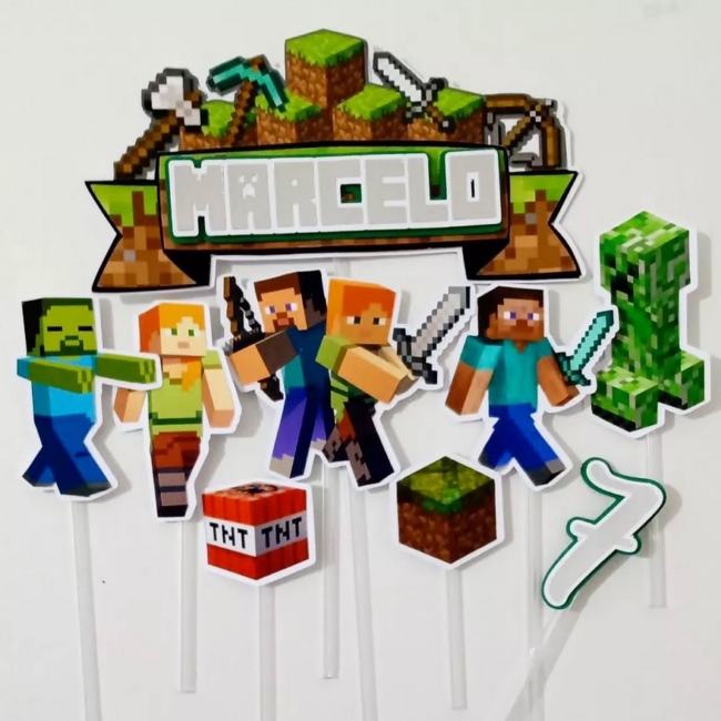 24 topo de bolo Minecraft personalizado @artfestasdigitaldesign