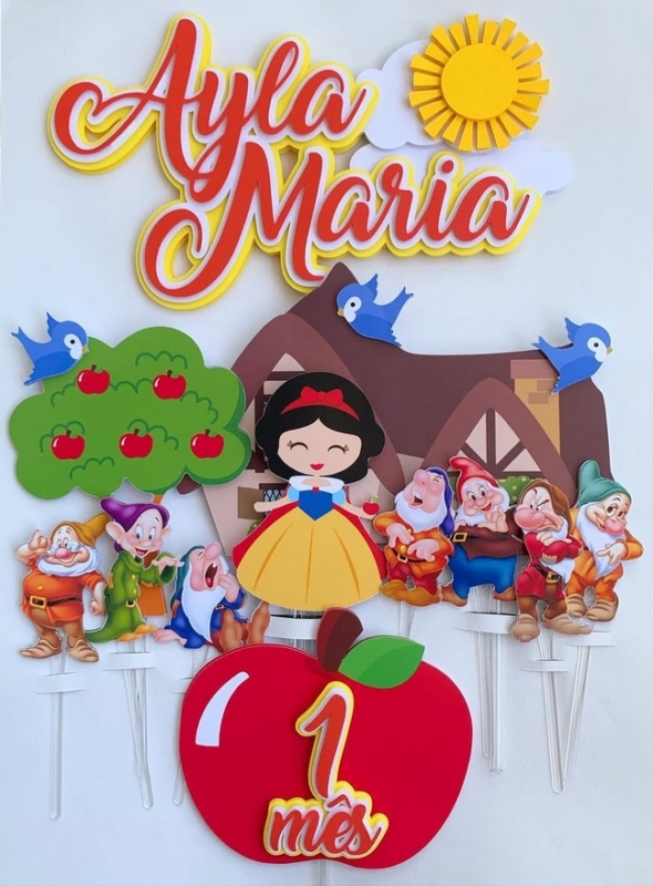 27 topo de bolo Branca de Neve e os Sete Anões @elibellapersonalizados
