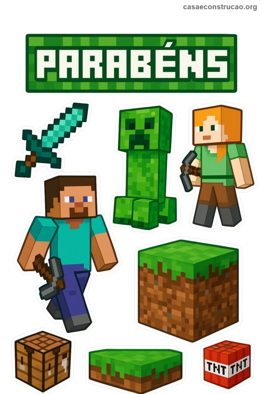 29 topo de bolo Minecraft grátis para imprimir