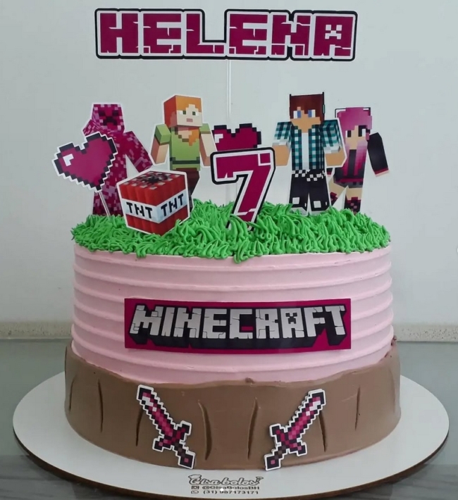 3 topo de bolo Minecraft menina @porelapaperdecor