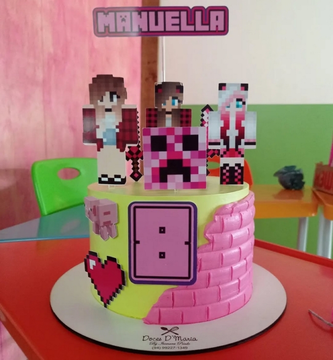 4 topo de bolo Minecraft menina @dani personalizadospbs
