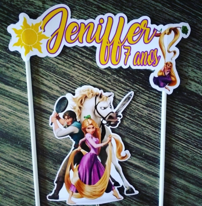 6 topo de bolo Rapunzel simples @personalizados amorim
