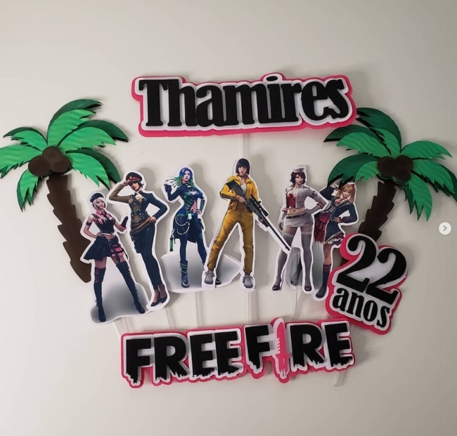 7 topo de bolo Free Fire menina @ateliecaprichodemenina