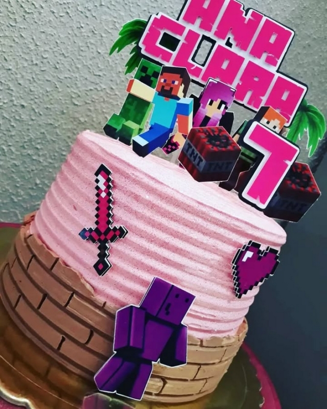 7 topo de bolo Minecraft menina @lelepapelaria